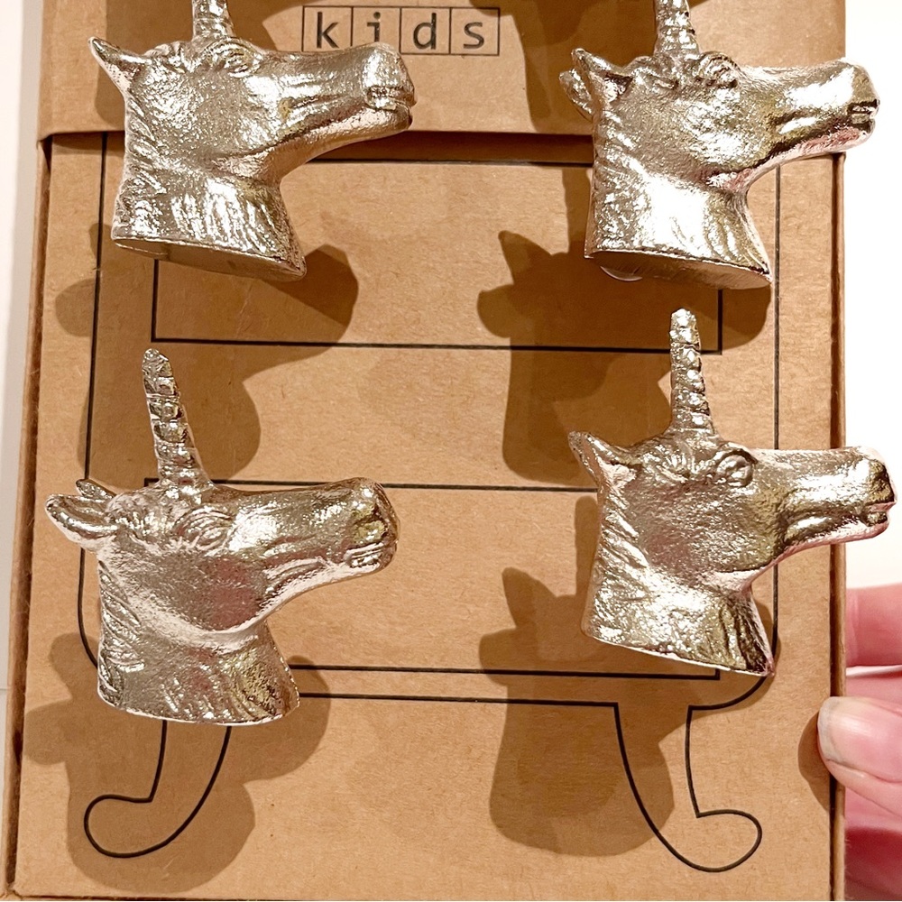 Unicorn Silver Metal Dresser Desk Drawer Knobs Set of 6 Kids Bedroom Cabinet Fun - Picture 3 of 13